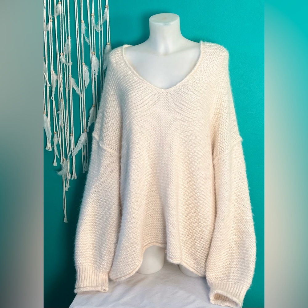 Free People Oversized V-Neck Sweater in Cream